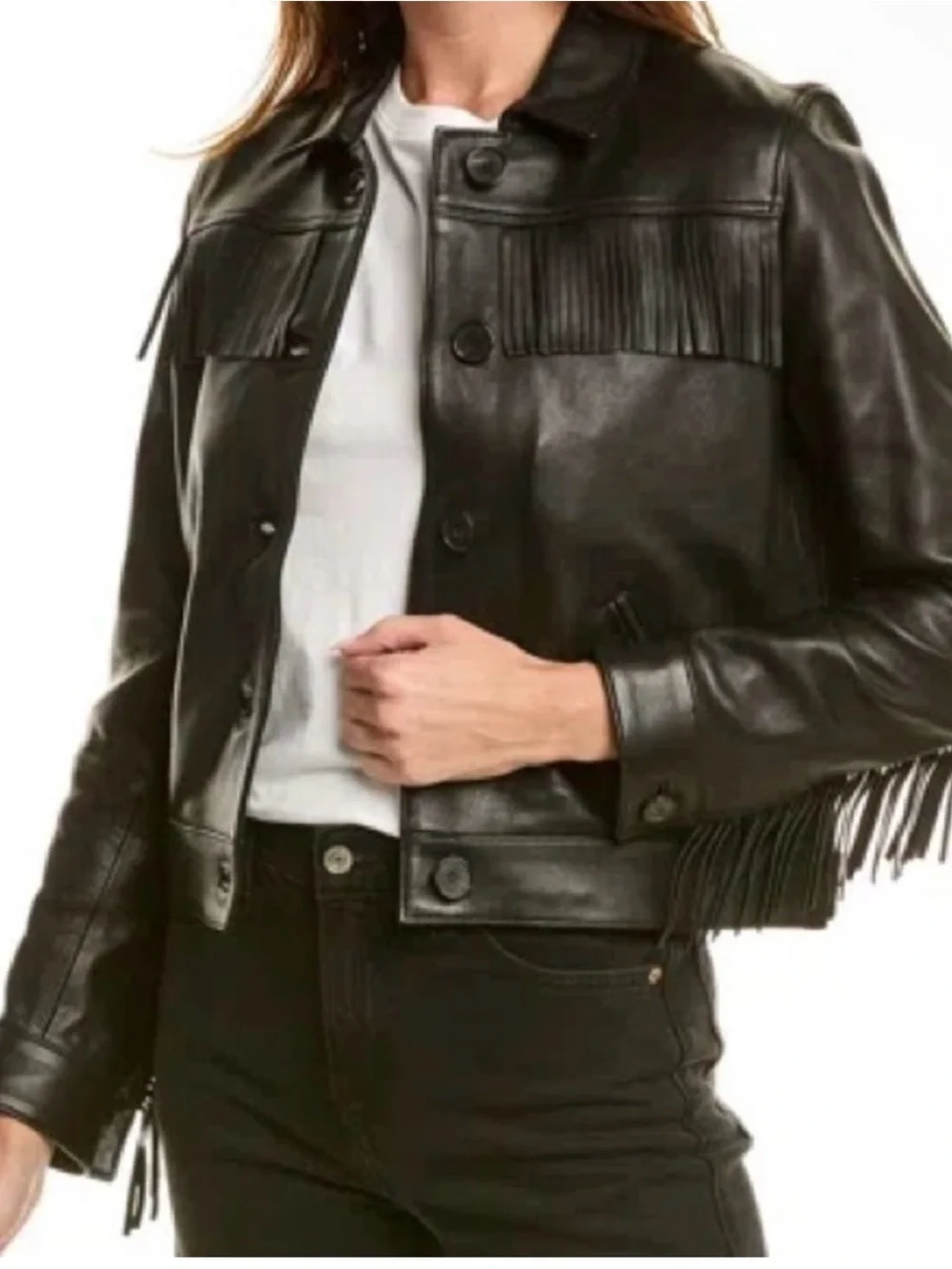 The Kooples Fringe Leather Jacket Western Sz 1